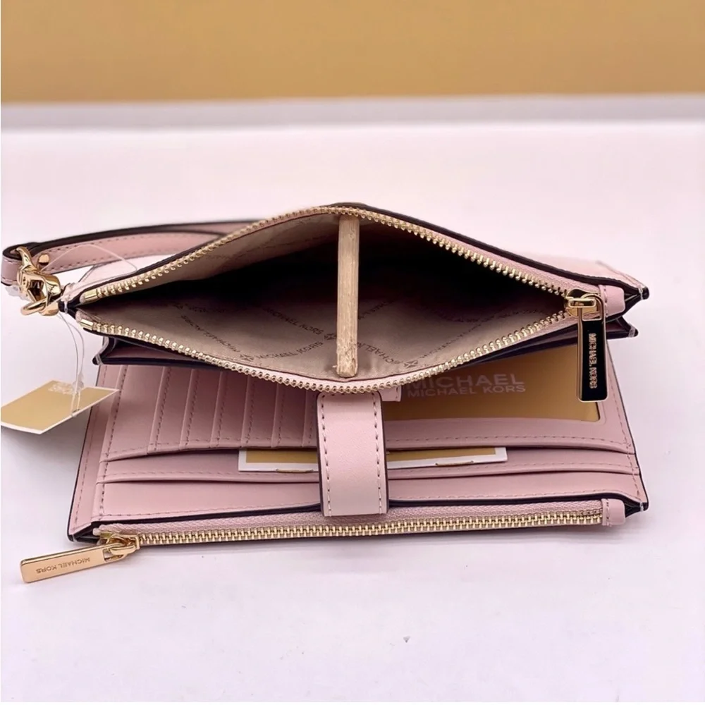 Michael Kors DoubleZip Wallet Wristlet Phone Case Ombre Powder Blush